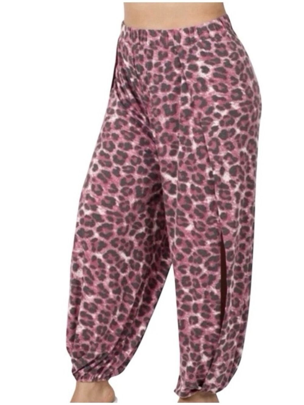 Zenana Pink Leopard-Print Harem Joggers NWT